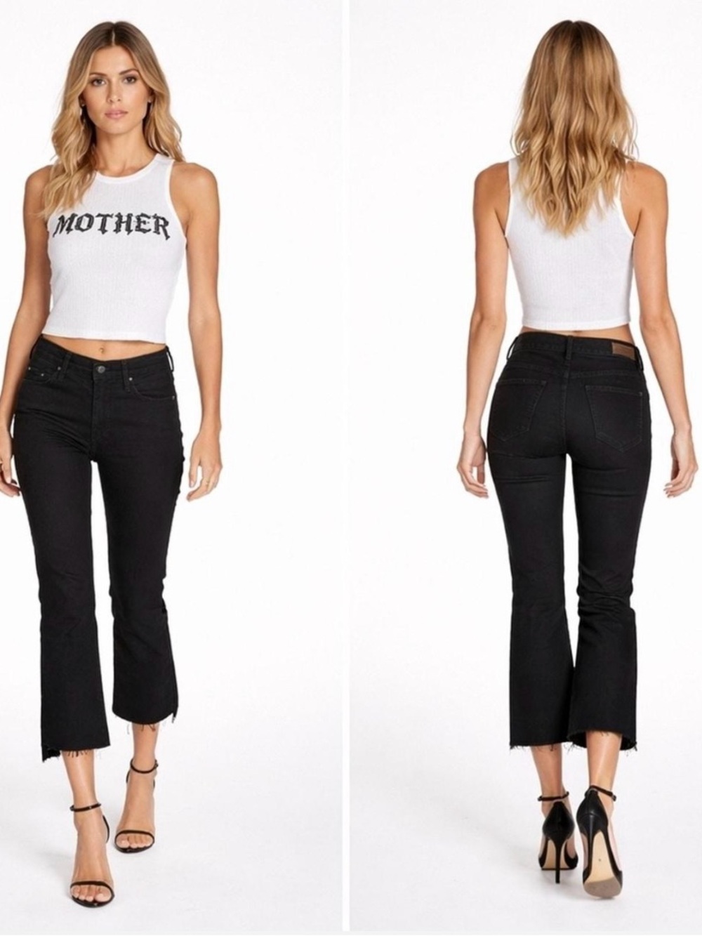 Mother Demim The Insider Crop Step Fray black jeans denim retail $250